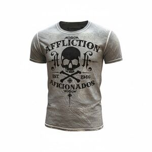 Affliction Men's Gray Graphic Skull Short Sleeve Tee